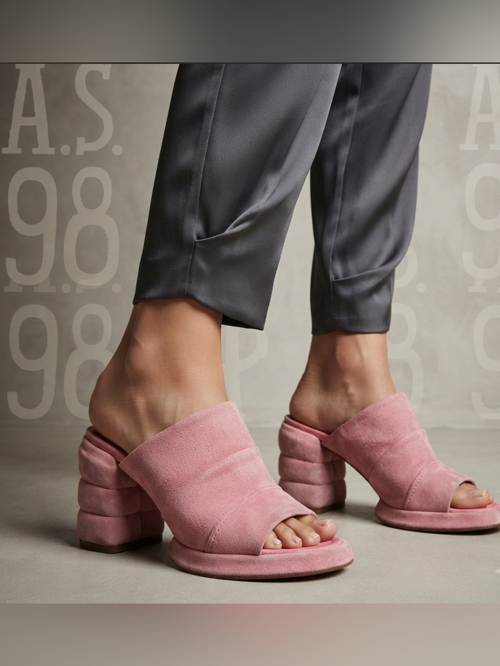 Authentic A.S. 98 designer pink suede leather platform mules sz 9